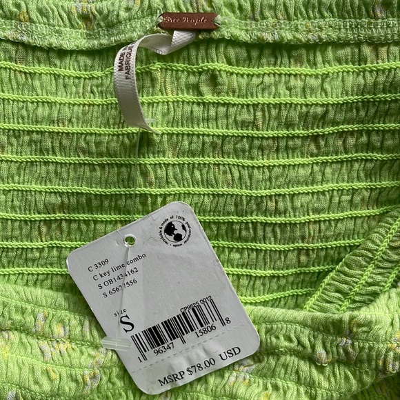 NWT Free People Key Lime Combo Print Smocked Top - Picture 11 of 11